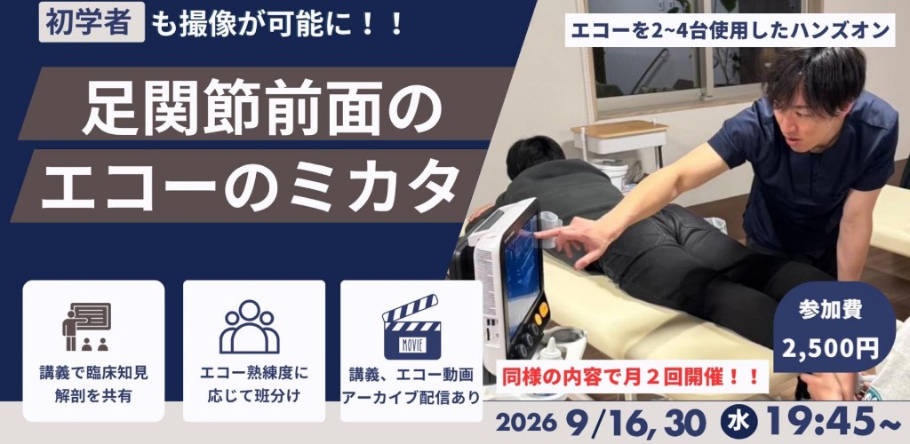 足関節前面のエコーのミカタセミナー（2026年9月16日・30日開催）